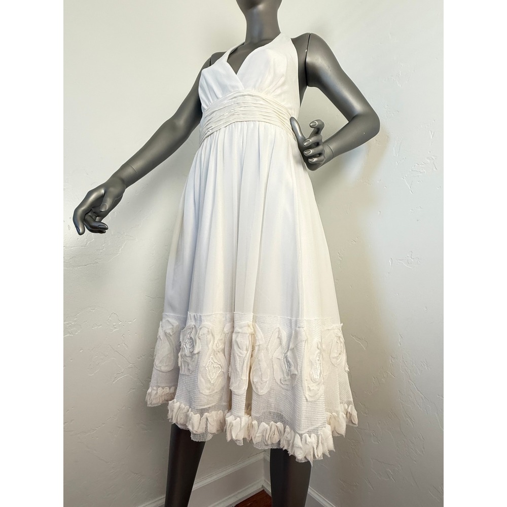 BCBGMAXAZRIA White Silk Halter Dress Formal Fairy Balletcore